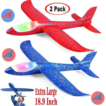 TRARIND 2 Pack LED Light Airplane,18.9" Throwing Foam Plane,2 Flight Mode Glider Plane,Flying Toy for Kids 3 6 9 12 Years Old, Outdoor Sport Toys Birthday Christmas Party Favors Foam Airplane Gift