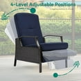 thumbnail image 2 of Outdoor Recliner Chair, 2-Piece Adjustable Wicker Lounge Set with Thick Cushions, Extended Footrest, Flip Back, Brown & Navy Blue, 2 of 5
