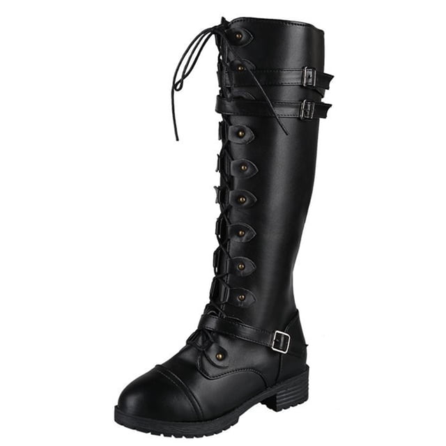 Bottes Hautes pour Femmes avec Boucle et Lacets pour Confort et Mode