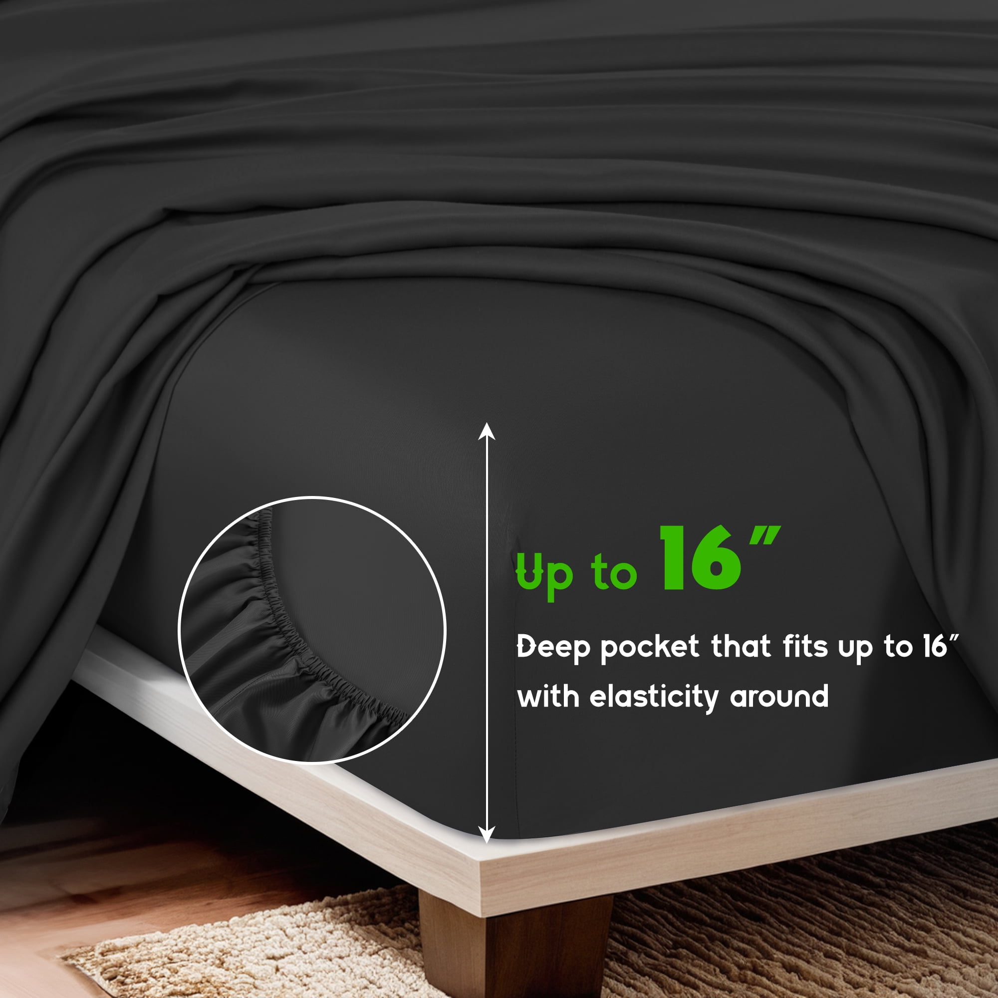 Sonoro Kate Luxury Cooling Bamboo Bed Sheet Set - Deep Pockets - 4 Piece, California King, Black