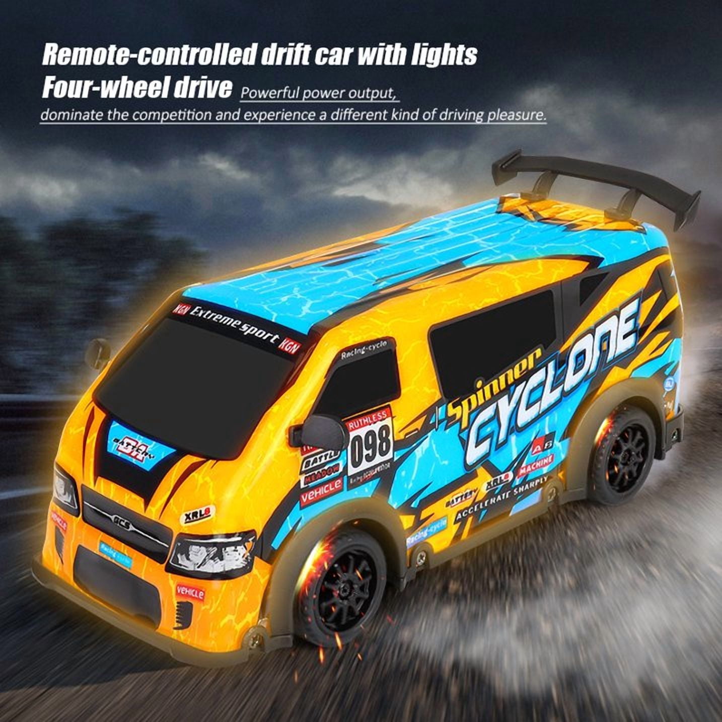 LC-dolida RC Drift Car, 1:24 Scale 4WD High Speed Remote Control Truck, 2.4GHz Drift Van with LED Lights & Cool luminous car shell,Blue-Orange Off-Road Drifting RC Toy Gift for Boys Kids Ages 7-14