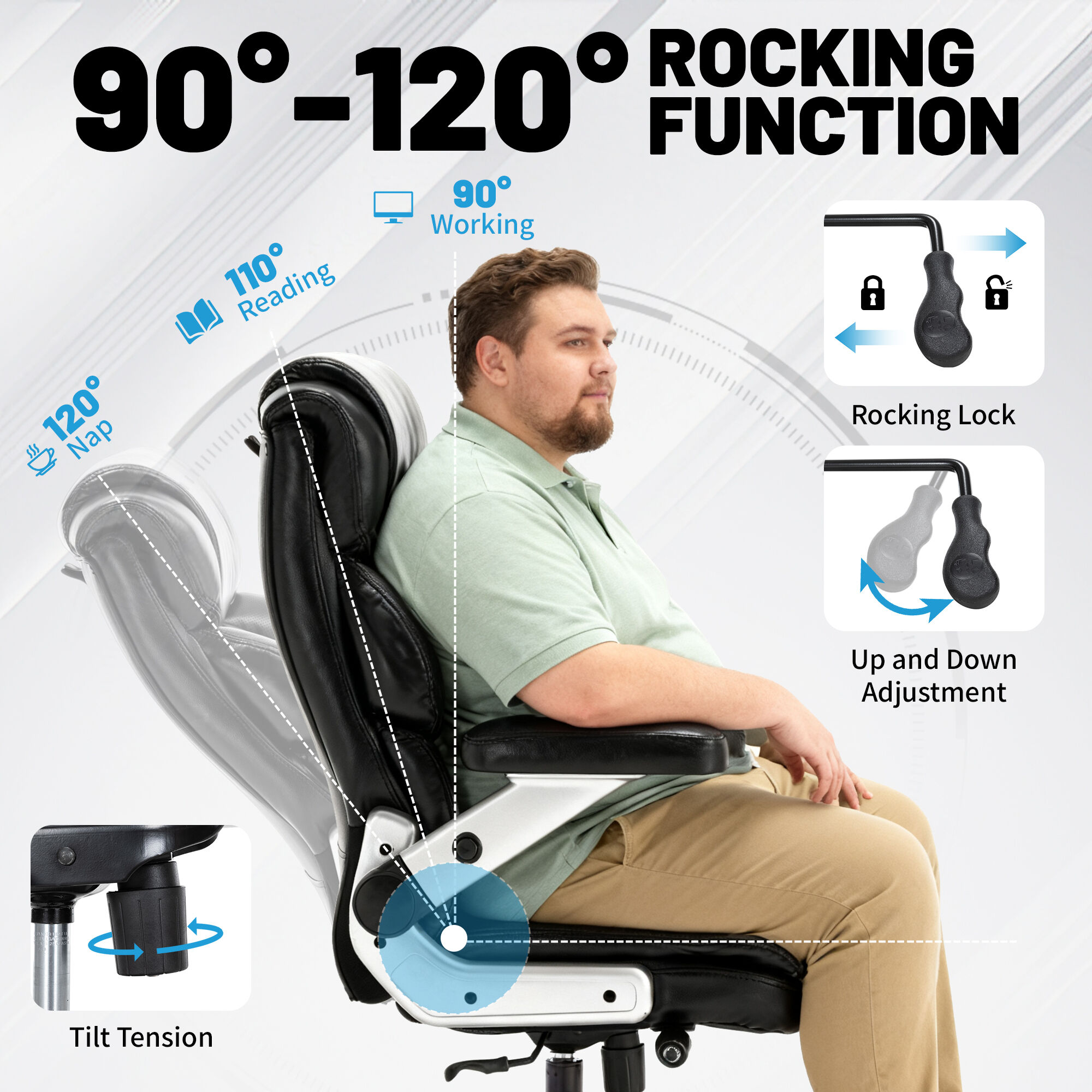 KSTCROW 800LBS High Capacity Office Chair for Various Body Types with High Back, Wide Seat and Adjustable Lumbar Support, Computer Desk Chair with Multi-Angle Adjustable Flip Arms for Home Office