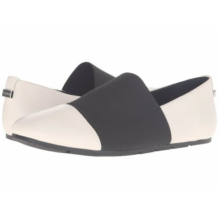 Calvin Klein Poppia Waxy 6.5 M White Black Tumbled Leather Elastic Flat Loafers New