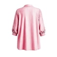 thumbnail image 5 of Sokhug Womens Cotton Linen Striped 3/4 Sleeve Stand Collar Button Down Breathable Casual Daily Tunic Blouse Tops, 5 of 7