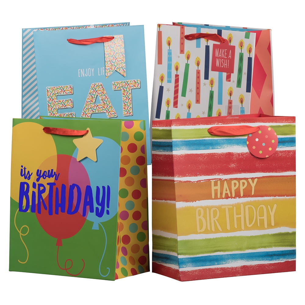 JAM Birthday Gift Bag Assortments, Large, 10 x 12 x 5, Colorful