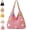 Pink, variant on Casual Hollow Knit Tote Bag – Large Capacity Woven Shoulder Bag, Summer Floral Knit Tote for Beach Vacation