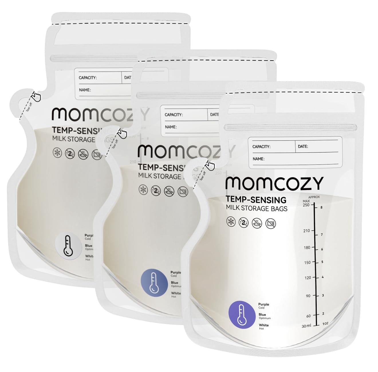 Momcozy Breastmilk Storage Bag, 8Oz, Temp-Sensing Color Change, 200 Count