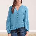 thumbnail image 5 of AherBiu Hauts à Manches Longues pour Femmes Blouse en Coton et Lin Demi-Boutonnage Col en V Hauts de Sortie pour Femmes, 5 of 5