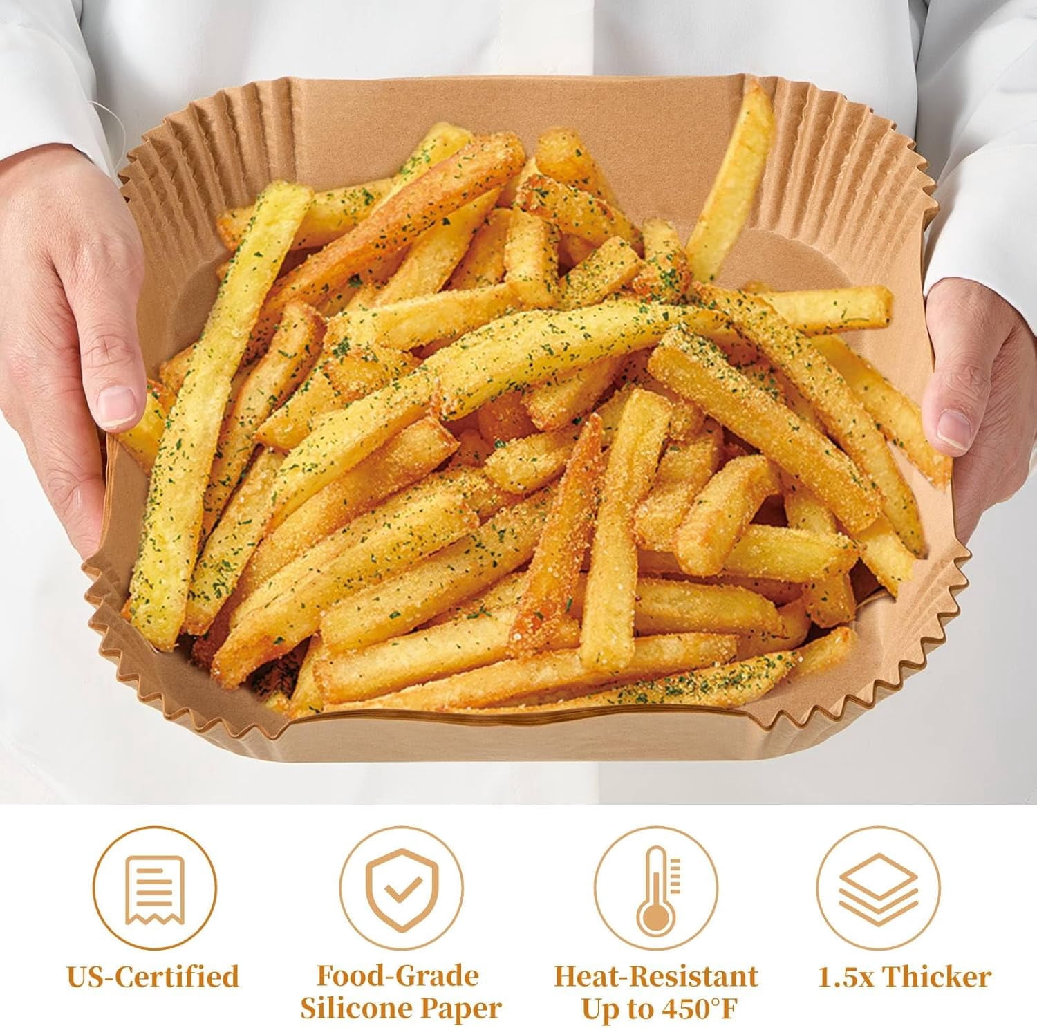 JJEAN-250 Pcs 7.9 Inch Square Air Fryer Liners Disposable for Home Bakers - Thickened Silicone Oil Paper - Withstands up to 450°F Heat - for Air Fryer 5 to 8 Qt