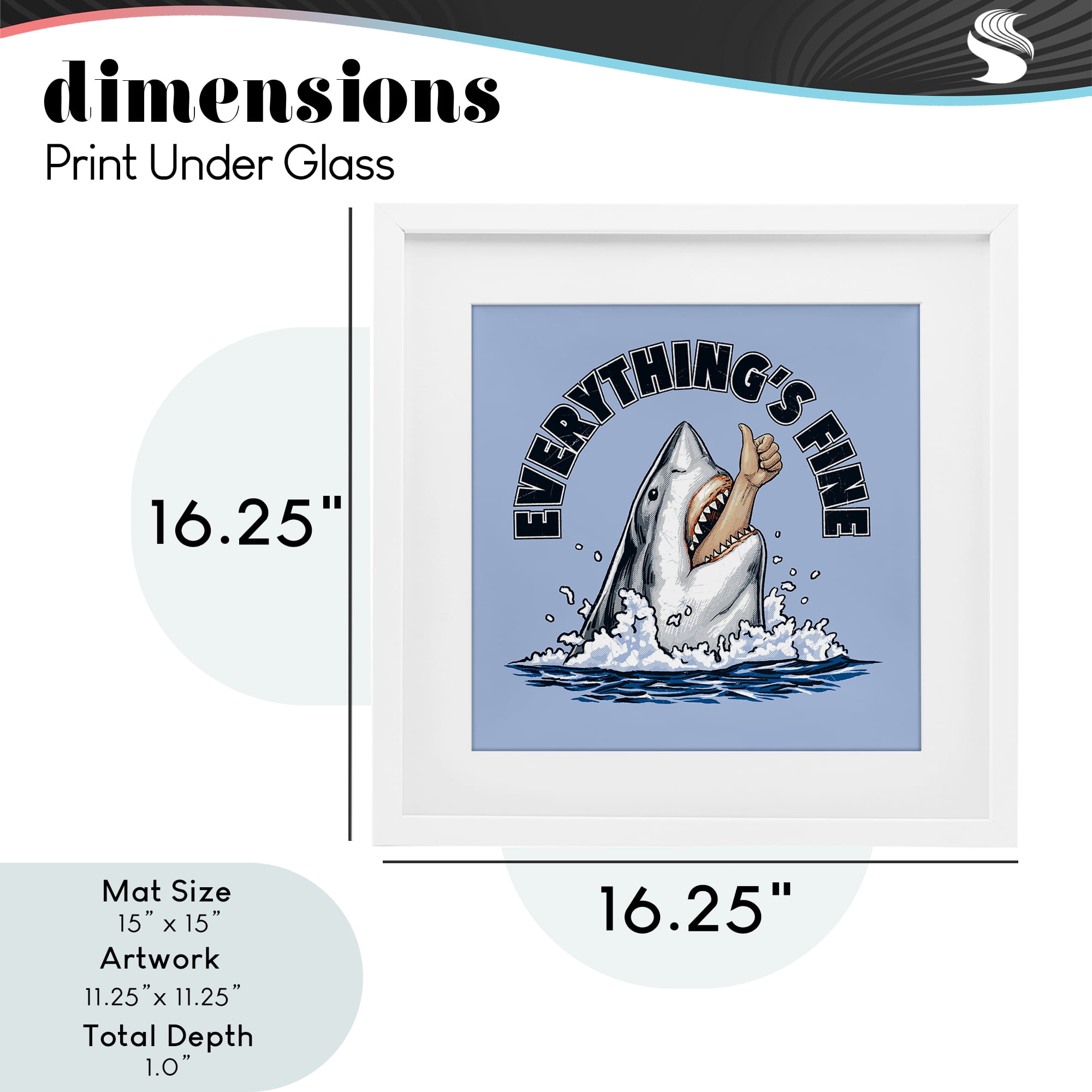 Everything's Fine Shark Bite White Framed Print Under Glass, design by Jedco Brands Inc.