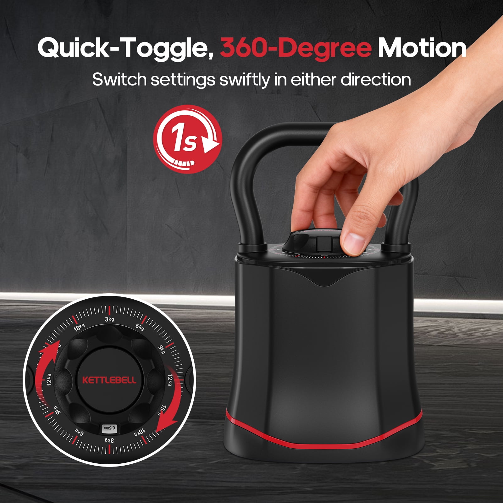 HXD-ERGO Adjustable Kettlebell, 6-in-1 Quick-Switch Kettlebell Sets (6.5-40 LBS) with Two-Way Rotation, Space Saving Kettlebells Adjustable Weight for Full Body Workouts at Home Gym