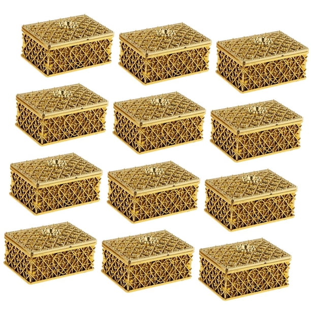 Elegantes cajas de dulces con diseño de cuadrícula para recuerdos de boda (juego de 12) Un oro