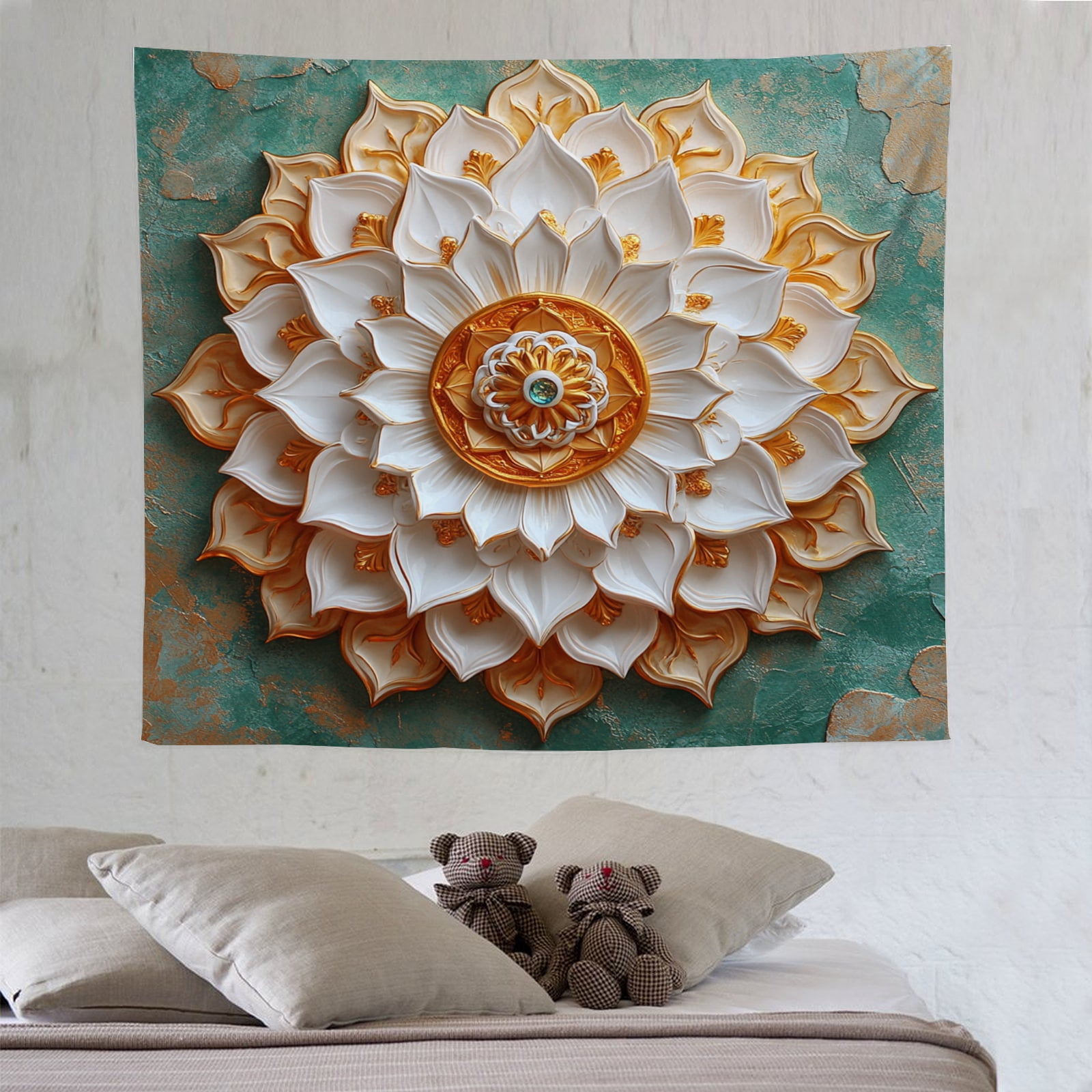 Printed Mandala Lotus Tapestry Wall Hanging – Boho Wall Art Decor for Bedroom, Living Room, and Apartment