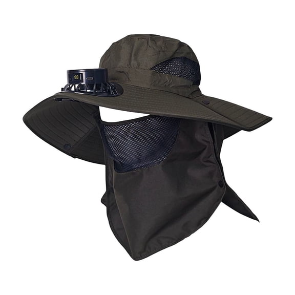 SLYNSHome Solar Fan Fishing Hat for Men & Women Green Wide Brim Visor Hats with Fan Outdoor Sun Protection Wide Brim Hat with Face Cover & Neck Flap