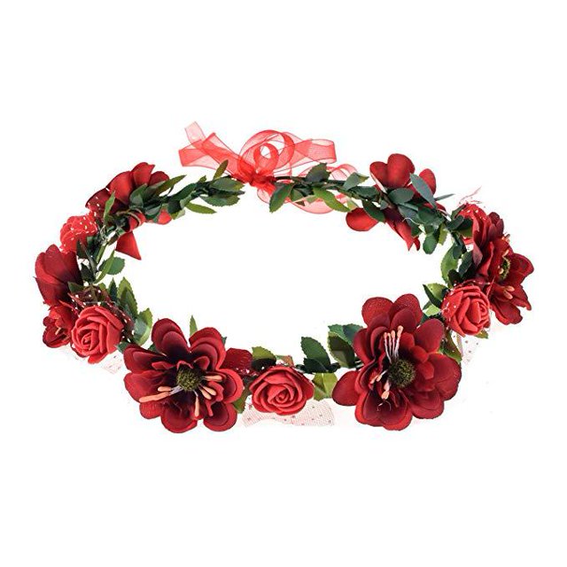 3 coronas de flores, diademas bohemias, guirnalda floral, diadema para niñas, para sombrero, adorno, fiesta, festival, playa, viaje, accesorios de boda (rojo). Púrpura. Champán)
