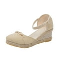 thumbnail image 2 of Cameland Women's Summer Plus-size Clasp Solid Color Straw Woven Linen Wedge Sandals, 2 of 6