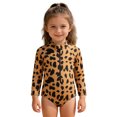 thumbnail image 2 of HAJWOH Girls One Piece Swimsuit for Kids Summer Leopard Print Rash Guard Bathing Suit Toddler Girl Long Sleeve Half Zip Up Swimwear, 2 of 6