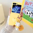 thumbnail image 2 of Korean Cute Cartoon Heart Hairball Rabbit Puppy Kitten Pendant Phone Case for Samsung  Z Flip 5 Flip4 Flip3 Solid Color Cover LXY, 2 of 6