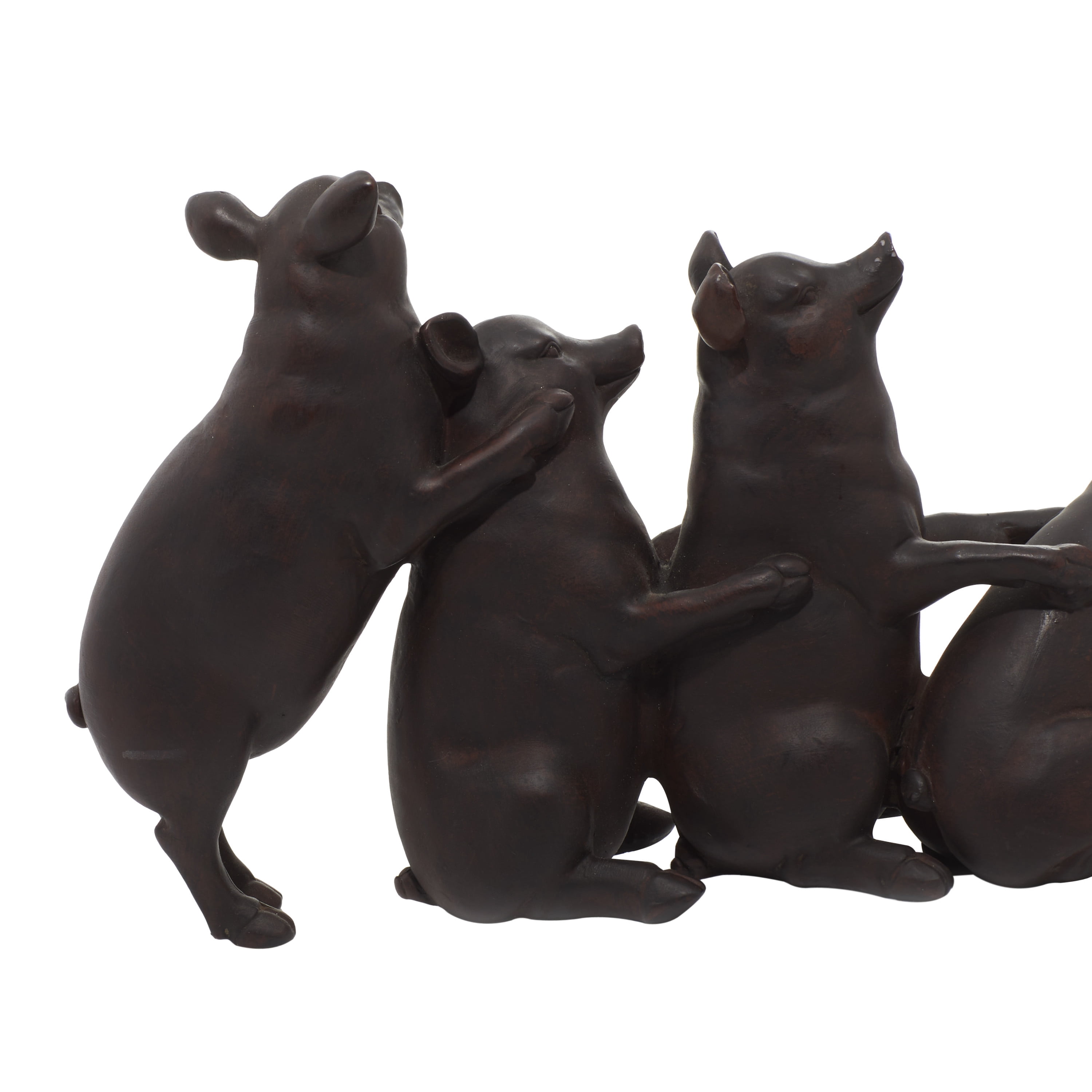 13" x 7" Dark Brown Polystone Pig Sculpture, by DecMode