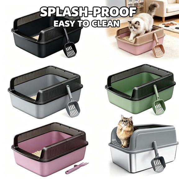 Cat Litter Box, High-Sided, 16 x 12 Inches, High Sides, Odor Control with Spoon, Filter for Odor Control _ Black