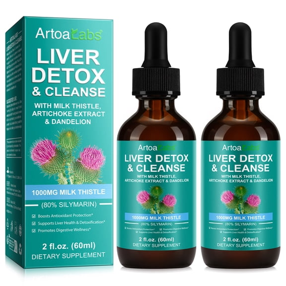 Liver Health Support Detox & Cleanse with 1000mg Milk Thistle, Artichoke & Dandelion Extract, 2 Pack