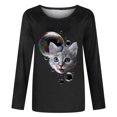 thumbnail image 4 of Blusa de cuello redondo de manga larga con estampado de gato sólido suelto clásico para mujer Pompotops gfhjh16459, 4 of 7