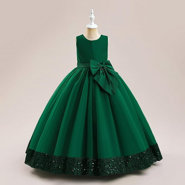 Robes pour Fille, Robes de Tout-Petits Formelles, Robe Vert Foncé, Robe de Fête pour Filles, Robes de Pâques pour Filles 8-10 Ans