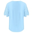 thumbnail image 4 of Women's Lace Trim T-Shirt, Deep V Neck Short Sleeve Loose Fit Casual Top, Soft Stretchy Blouse for Summer, Travel, Daily Wear and Elegant Outfits-Light Blue, 4 of 5