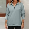 thumbnail image 5 of Womens Long Sleeve T-Shirts V Neck Quarter Zip Solid Color Lightweight Pullover Tops Casual Loose Fashion Outfits Green L, 5 of 5