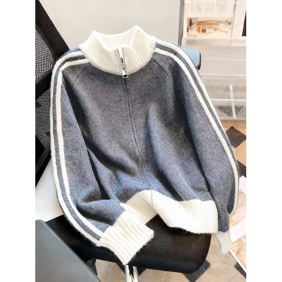 Womens Long Sleeve Sweater Sport Casual Shirt Loose Knit Cardigan Gray L