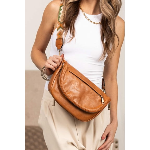 Callie Fold Over Leather Crossbody Sling Bag