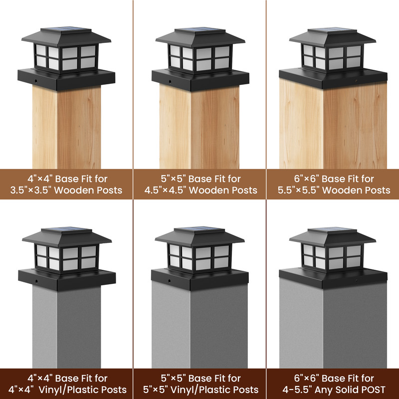 FKHouse 4 Pack Solar Warm White Post Cap Lights, 4x4 5x5 6x6 Fence Deck Post Lights Outdoor, Waterproof for Garden Patio Decor, Black