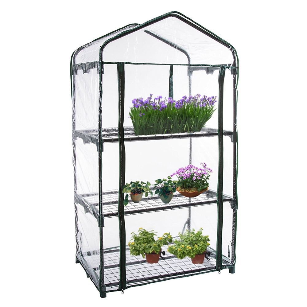 3 Tier Mini Greenhouse PVC Cover Garden Grow House 3 Shelves Roll Door UK Seller 