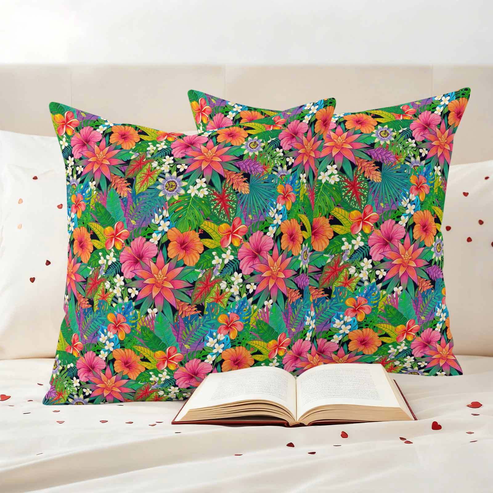 Colorful Floral Outdoor Waterproof Throw Pillow Covers 26x26 Set of 2, Summer Botanical Flowers Watercolor Decorative Pillowcases Cushion Pillowcase for Couch Sofa Patio Outside Pillow Protector