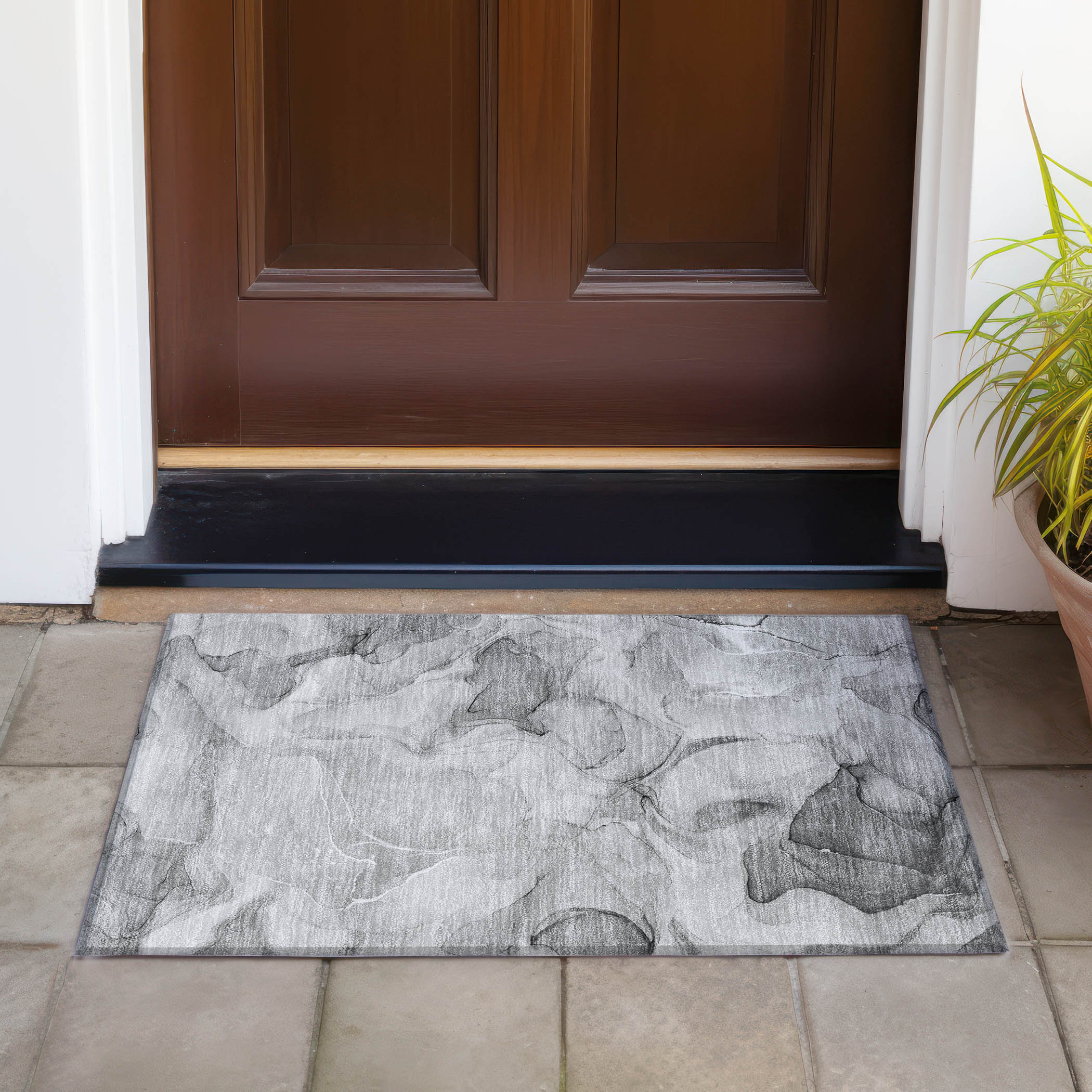 Addison Rugs Chantille Indoor/Outdoor Transitional Watercolors Gray Washable Rectangle Rug, 1'8" x 2'6"