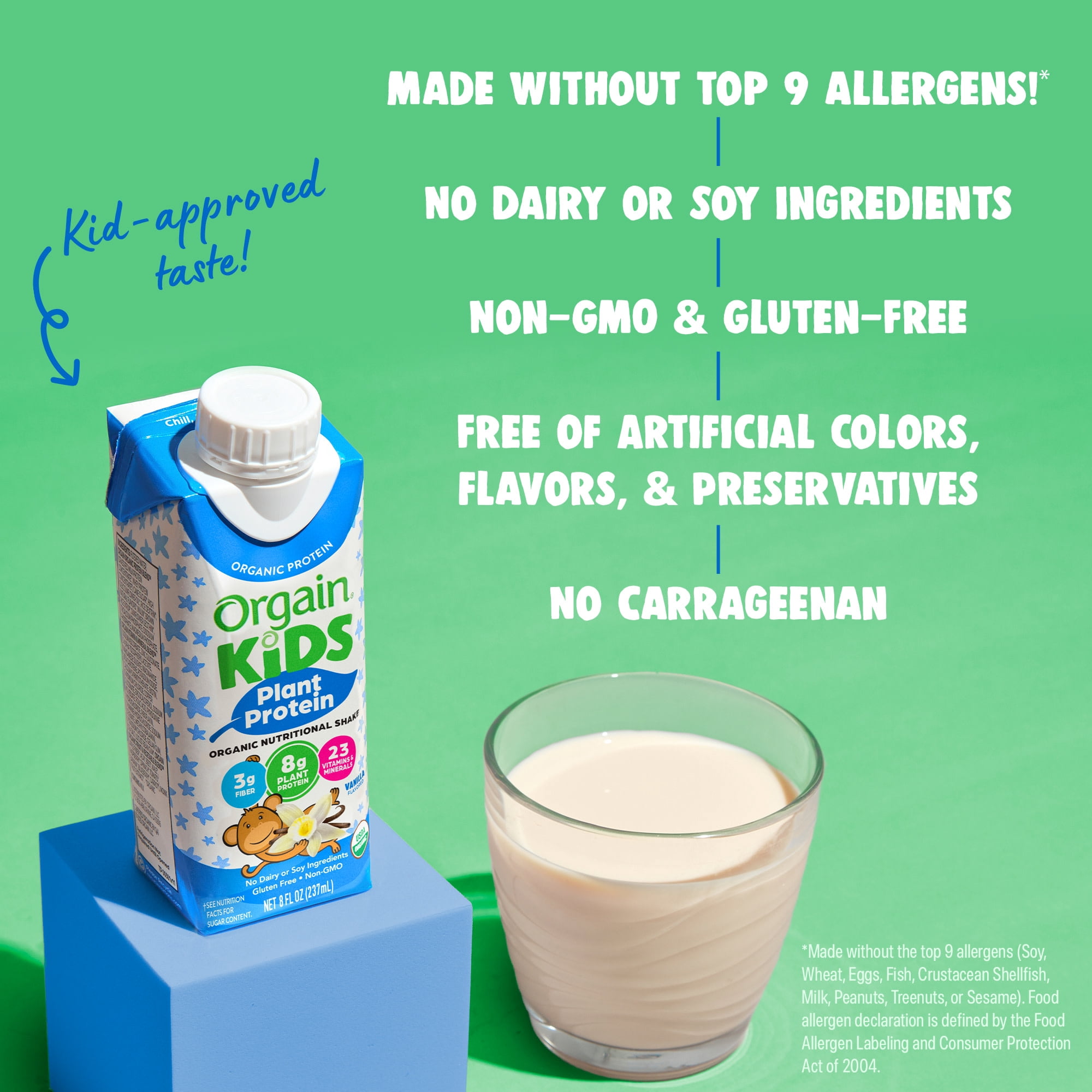Orgain Organic Kids Vegan Nutritional Shake, 23 Vitamins & Minerals, Vanilla, 8 fl. oz, 4ct