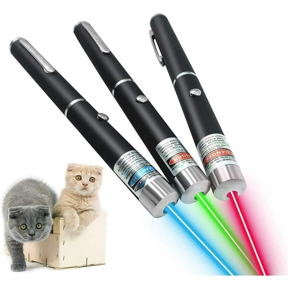 3 PCS Green Red Violet Long Range Laser Dot Clicker Toy Pen for Indoor Interactive Teaching, Outdoor Cat Toys Pointer, Puppy Kitten Lazer Toy, Bright