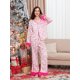 thumbnail image 1 of Conjunto de pijama de seda navideña para mujer, camisa abotonada con ribete de plumas, pantalones, conjunto de 2 piezas, ropa de estar por casa de satén de Papá Noel, 1 of 1