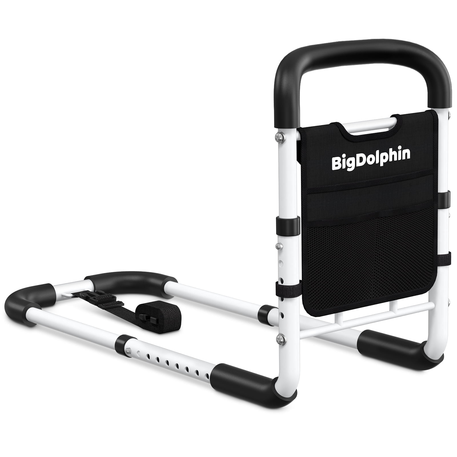BigDolphin Bed Rails for Seniors - Adjustable Bed Cane with Non-Slip Ergonomic Handle & Storage Pocket, Bed Rails for Elderly Adults Safety Hold up to 350 LBS, Tool-Free