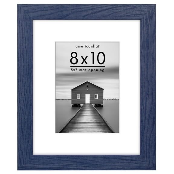 Americanflat 8x10 Picture Frame with Shatter-Resistant Glass Fits 5x7 Photos with Mat Hudson Distressed - Blue