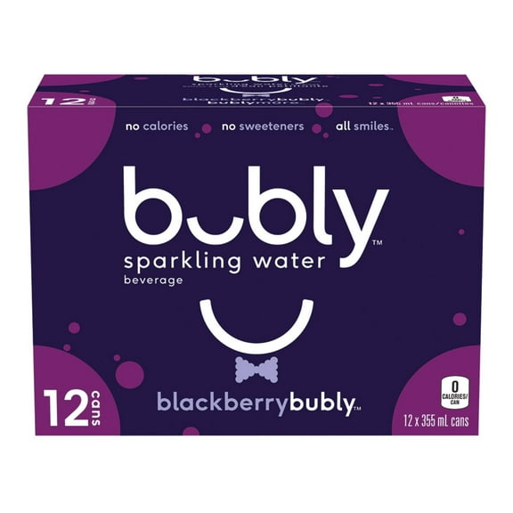 Bubly Blackberry Sparkling Water 355 mL cans, pack of 12
