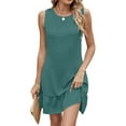 thumbnail image 2 of WCMZJ Sleeveless Dress for Women's Ruffle Hem Round Neck Casual Smock Mini Dresses Tie Back Dress Green L, 2 of 7
