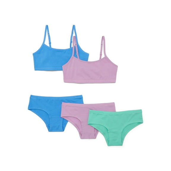 Wonder Nation Girls Cotton-Blend Scoop Bralette and Brief Panties Bundle, 5-Pack, Sizes XS-2XL