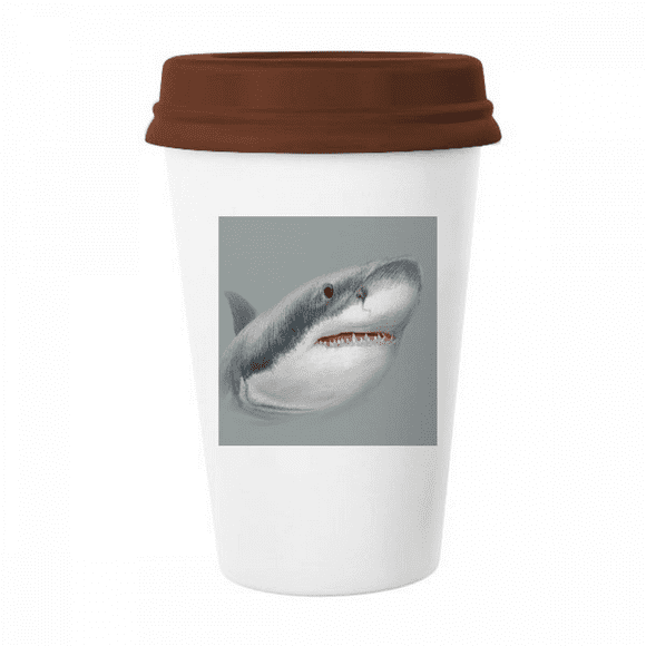 Sharks Roam Ocean Hunt Art Deco Fashion Mug Coffee Drinking Glass Pottery Cerac Cup Lid
