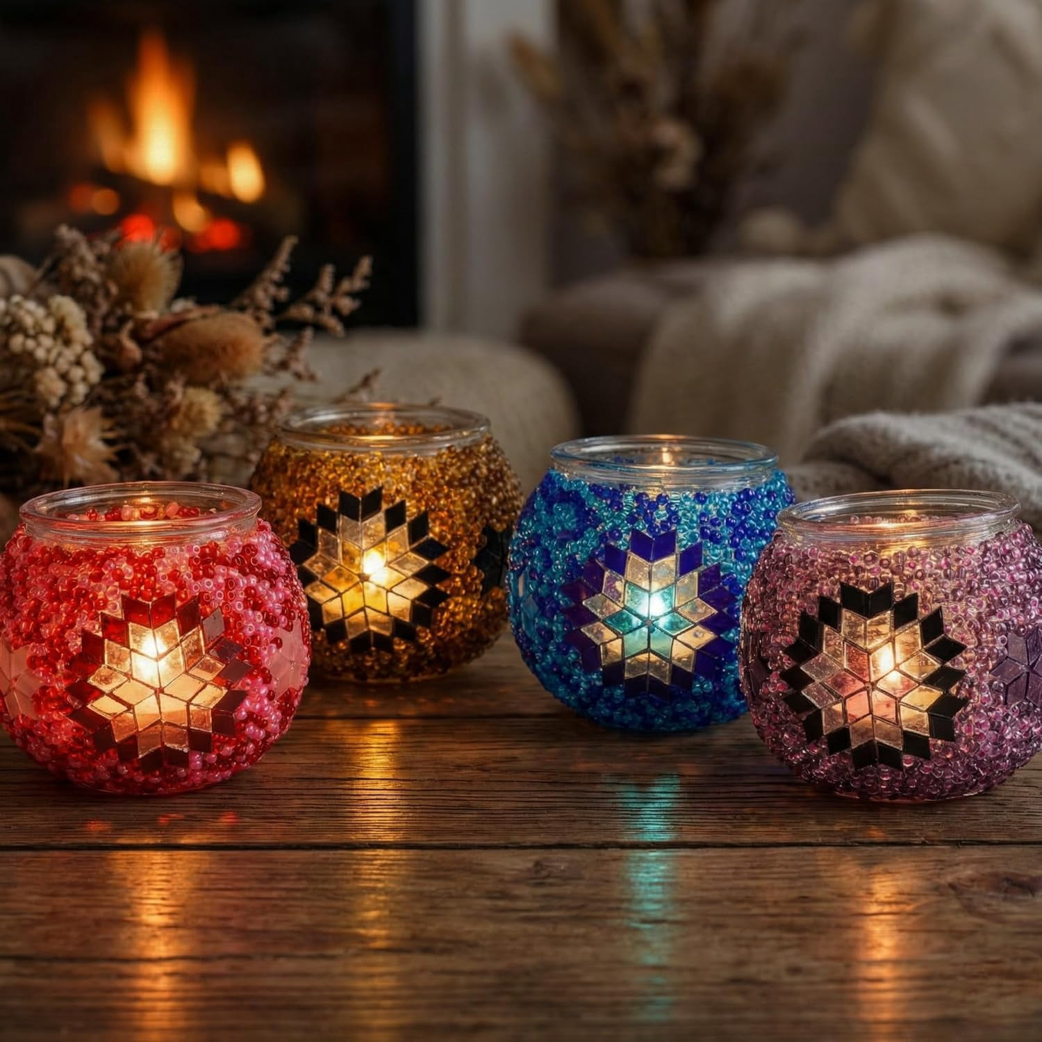 DEMMEX DIY Turkish Mosaic Tealight Candle Holder Kit - No Grout or Plaster - Complete Beginner Mosaic Art & Craft Project for Adults and Teens - 4x4 in. DIY Home Decor & Gift Set (Pink)