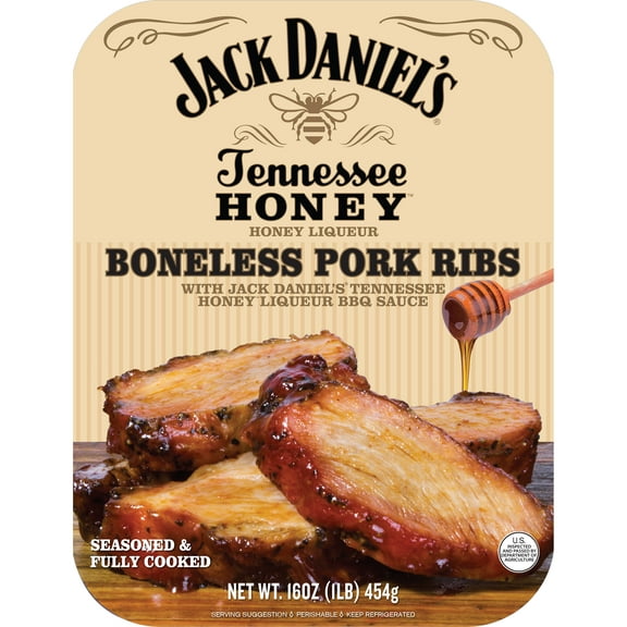 Jack Daniel's Tennessee Honey Boneless Pork Ribs,Fully Cooked, Ready to Heat,16oz Tray(Refrigerated)