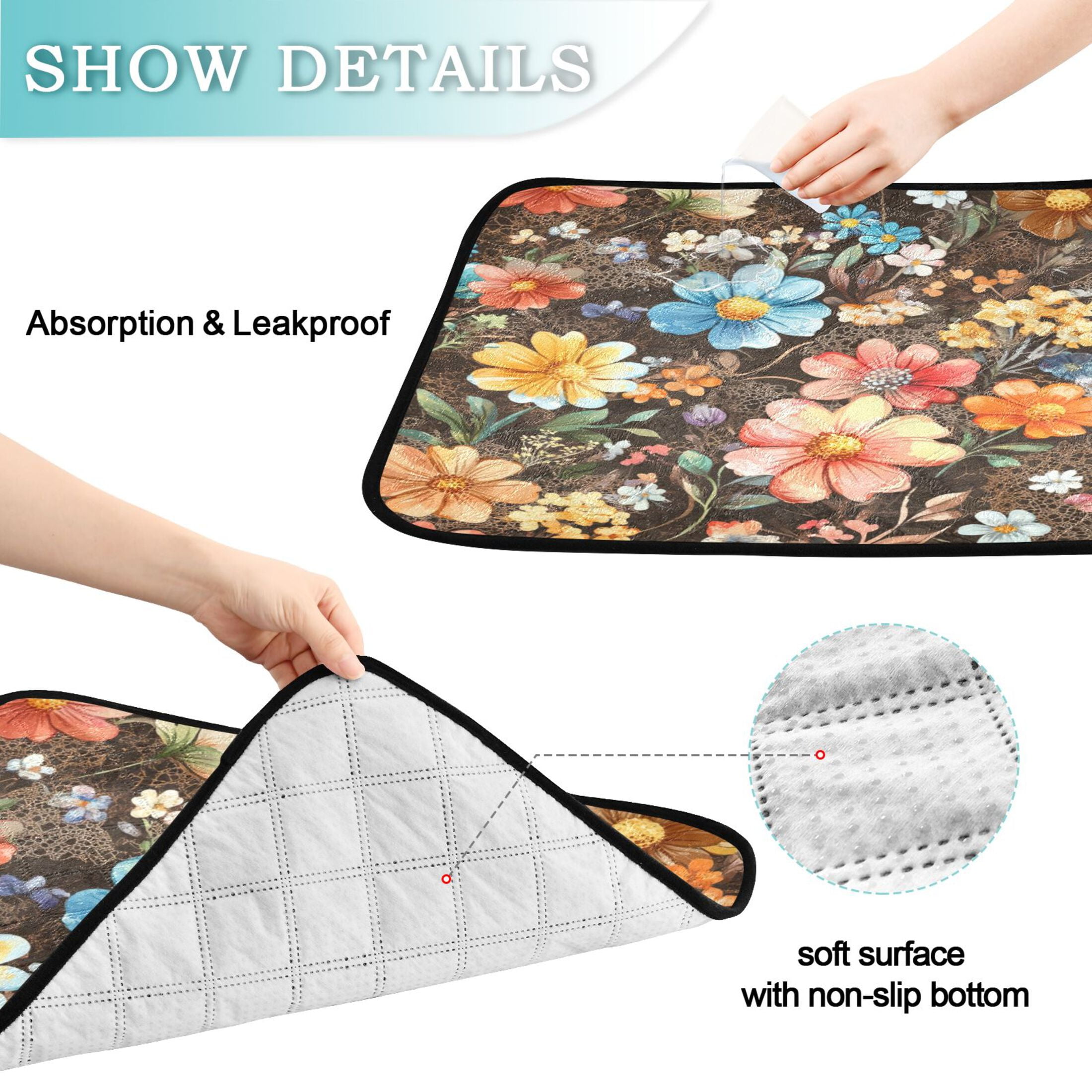 Qxltty Moebius Flowers Pattern Cat litter Pads Pet Set of 2 Diaper Mats Center Anti-leakage Layer Absorbent Soft and Comfortable