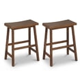thumbnail image 1 of Gymax Solid Wood Saddle Bar Stools Set of 2 Backless Wooden Barstools w/Footrests Brown, 1 of 7