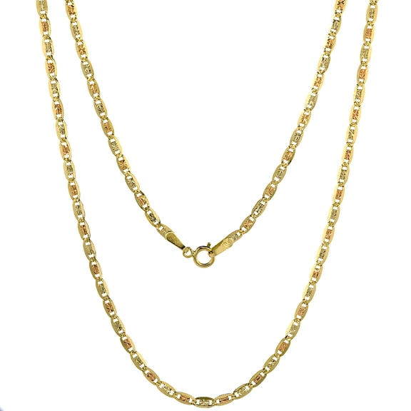 10K Solid Tri-color Gold Valentino Chain Necklace Diamond cut 2.1 mm Nickel Free, 24 inches long