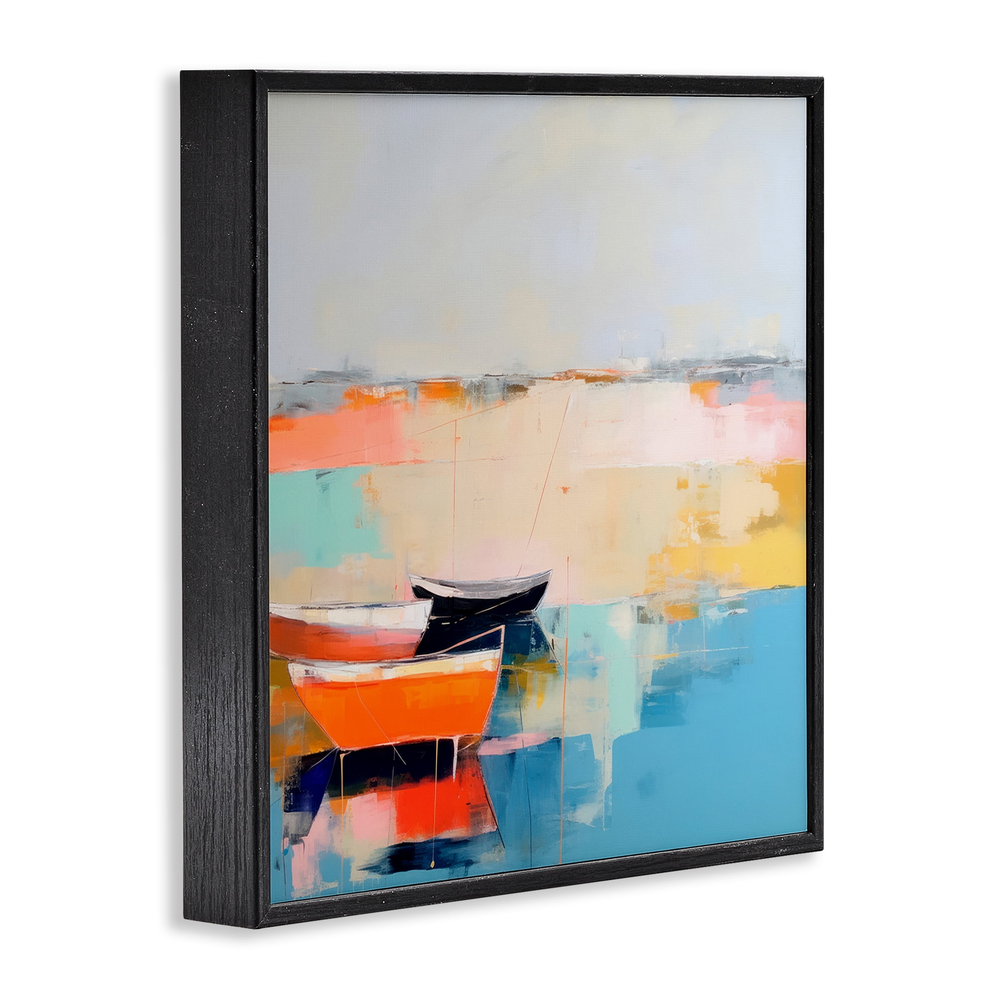 Stupell Industries Vivid Boat Abstraction Transportation Painting Black Framed Art Print Wall Art, 24 x 24